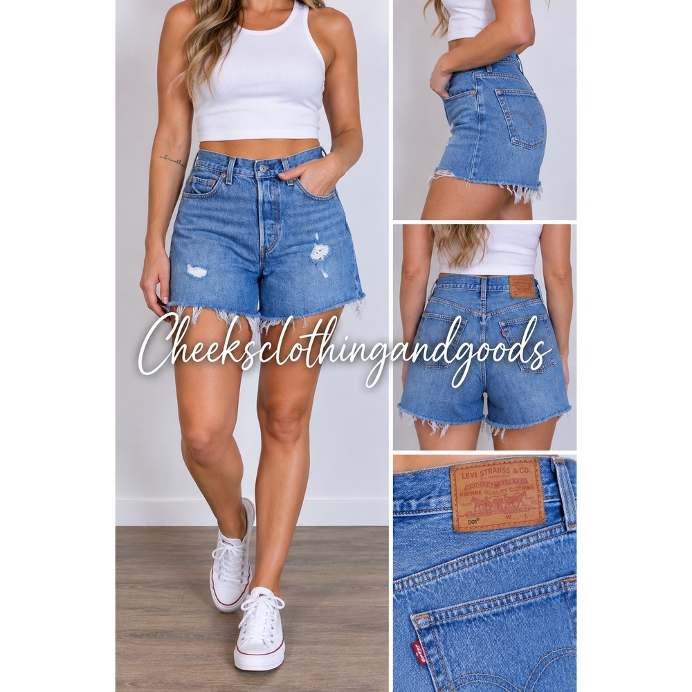 Levis Premium 501 Original Shorts Big E Distressed High Rise Women's size